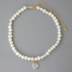 Elegant White Round Medal Freshwater Pearl Necklace for Woman