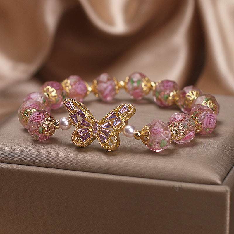 Cherry Blossom Glaze Hollow Zircon Butterfly Bracelet | Orazek UK Ltd