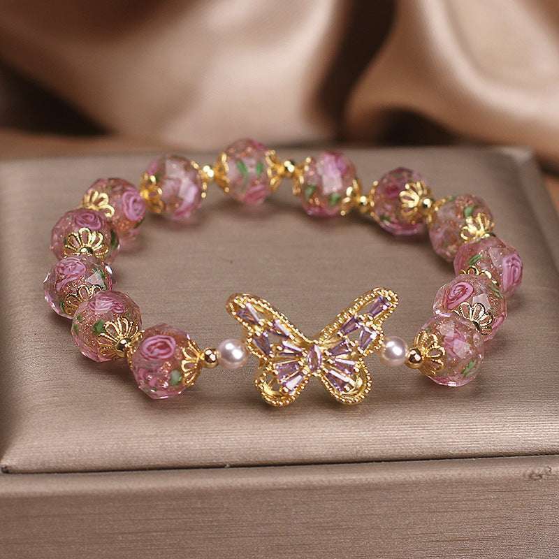 Cherry Blossom Glaze Hollow Zircon Butterfly Bracelet | Orazek UK Ltd