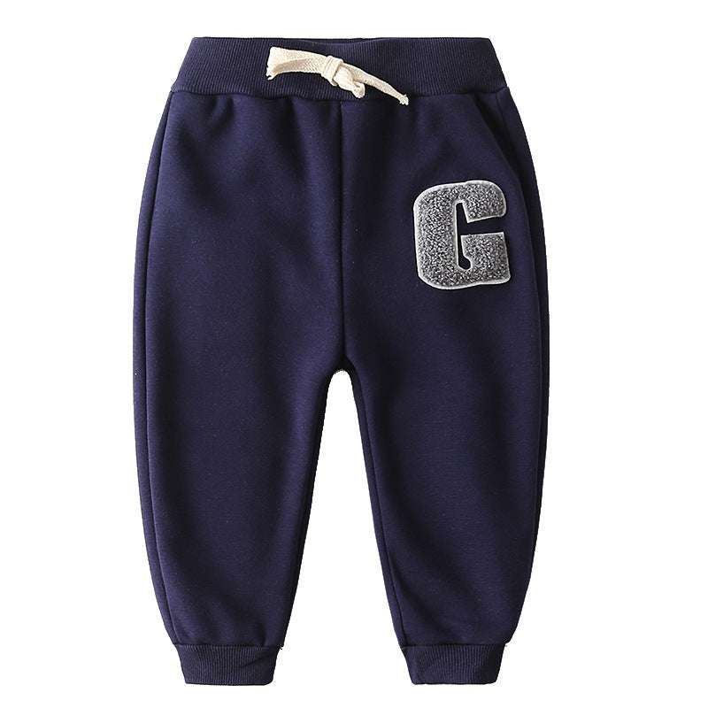 Children's Clothing Boys' Letter Embroidered Plus Velvet Pants Baby Thickened Trousers Warm Pants Orazek UK Ltd