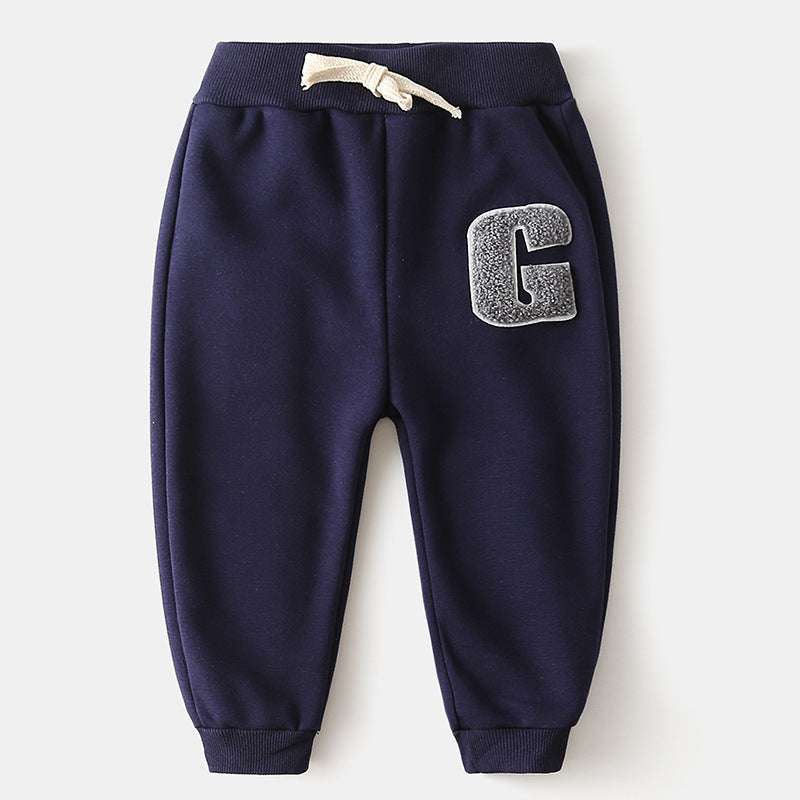 Children's Clothing Boys' Letter Embroidered Plus Velvet Pants Baby Thickened Trousers Warm Pants | Orazek UK Ltd