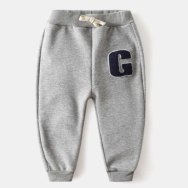 Children's Clothing Boys' Letter Embroidered Plus Velvet Pants Baby Thickened Trousers Warm Pants | Orazek UK Ltd