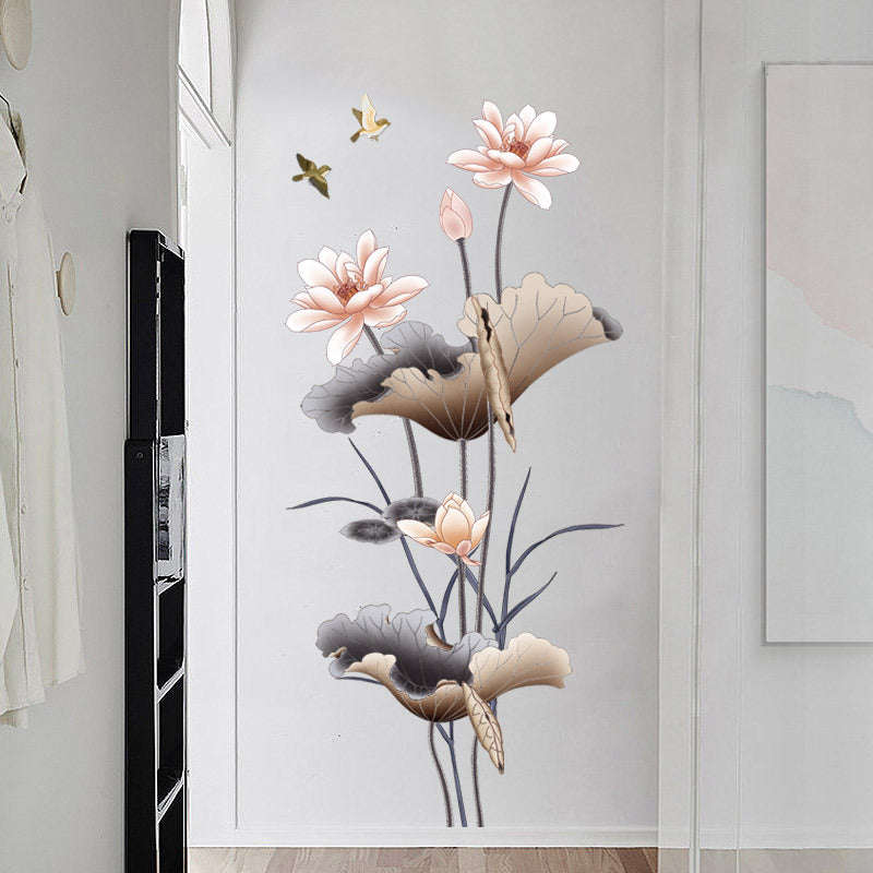 Chinese Style Lotus Flower Wallpaper Self-adhesive Living Room Decor Sofa Background Decoration Wall Stickers | Orazek UK Ltd