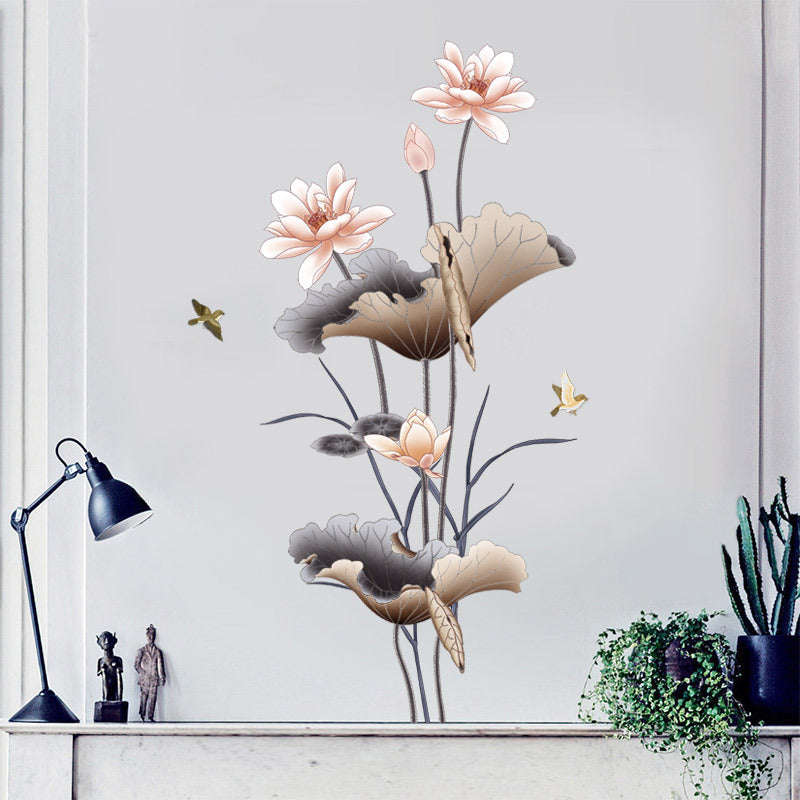 Chinese Style Lotus Flower Wallpaper Self-adhesive Living Room Decor Sofa Background Decoration Wall Stickers | Orazek UK Ltd