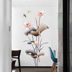 Chinese Style Lotus Flower Wallpaper Self-adhesive Living Room Decor Sofa Background Decoration Wall Stickers | Orazek UK Ltd