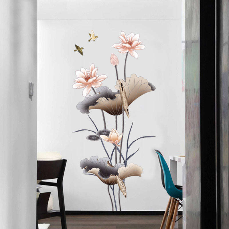 Chinese Style Lotus Flower Wallpaper Self-adhesive Living Room Decor Sofa Background Decoration Wall Stickers | Orazek UK Ltd