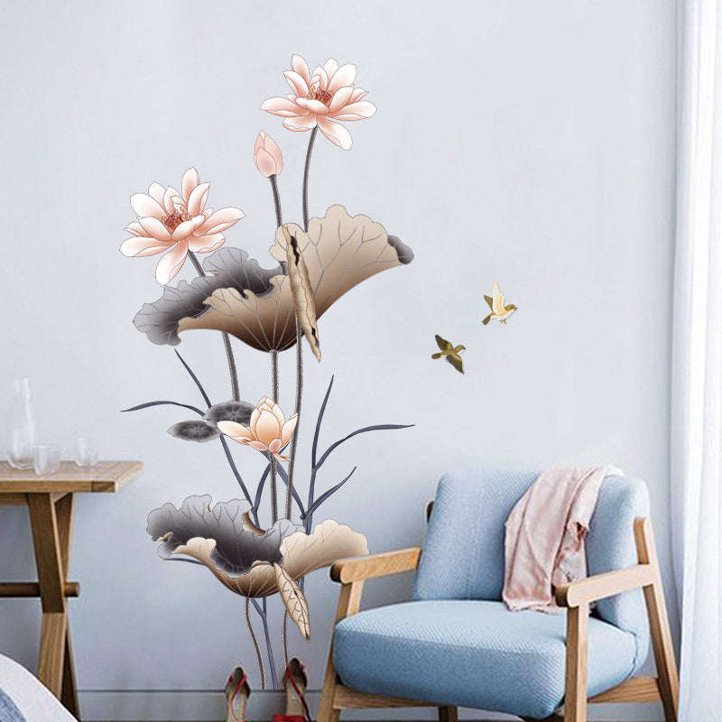 Chinese Style Lotus Flower Wallpaper Self-adhesive Living Room Decor Sofa Background Decoration Wall Stickers | Orazek UK Ltd