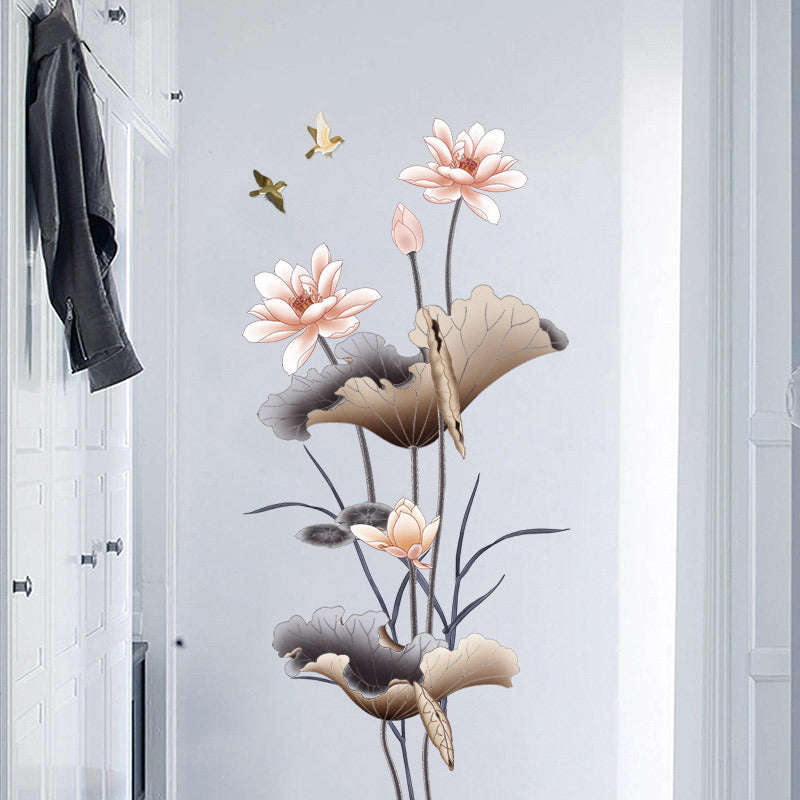 Chinese Style Lotus Flower Wallpaper Self-adhesive Living Room Decor Sofa Background Decoration Wall Stickers | Orazek UK Ltd