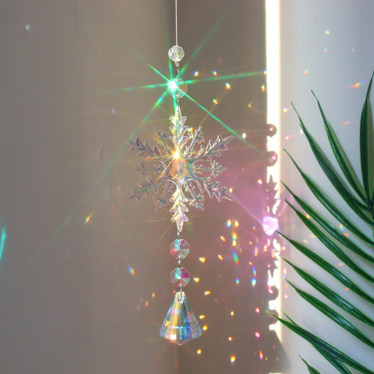 Christmas Colorful Snowflake Crystal Sun Catcher Ice Pillar Pendant Window Christmas Tree Decoration Party Pendant Christmas Decorations | Orazek UK Ltd