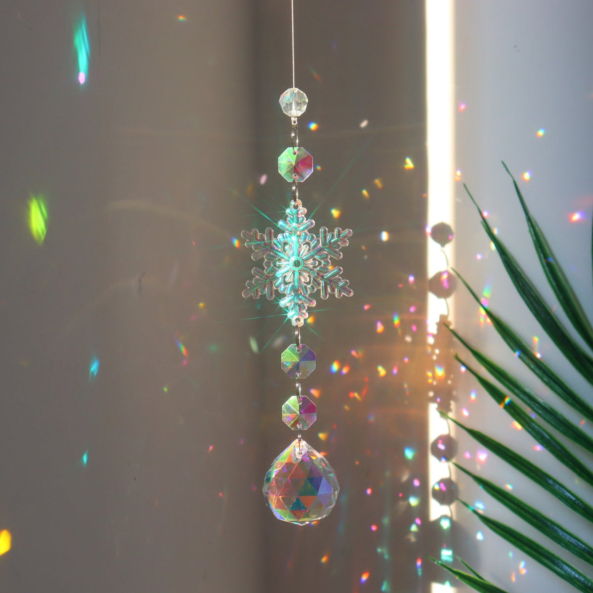 Christmas Colorful Snowflake Crystal Sun Catcher Ice Pillar Pendant Window Christmas Tree Decoration Party Pendant Christmas Decorations | Orazek UK Ltd