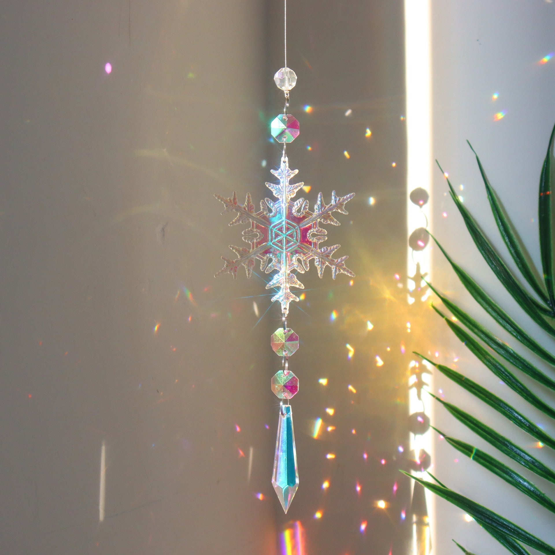 Christmas Colorful Snowflake Crystal Sun Catcher Ice Pillar Pendant Window Christmas Tree Decoration Party Pendant Christmas Decorations | Orazek UK Ltd