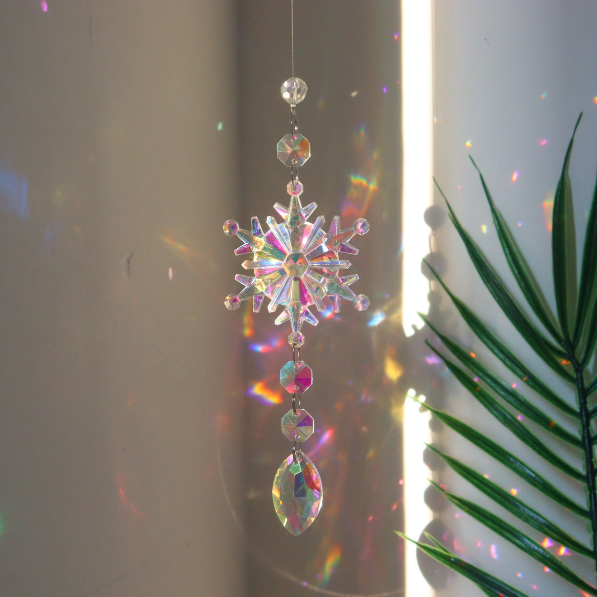 Christmas Colorful Snowflake Crystal Sun Catcher Ice Pillar Pendant Window Christmas Tree Decoration Party Pendant Christmas Decorations | Orazek UK Ltd