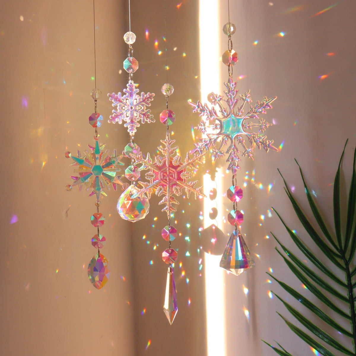 Christmas Colorful Snowflake Crystal Sun Catcher Ice Pillar Pendant Window Christmas Tree Decoration Party Pendant Christmas Decorations | Orazek UK Ltd