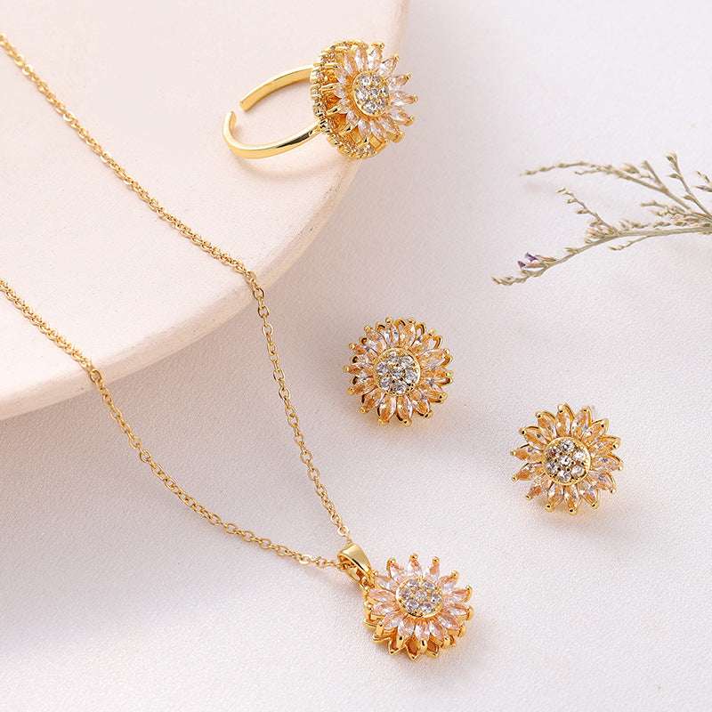 Classic Charm Sunflower Flower Stainless Steel Necklace Earrings Fashion Exquisite Micro Seed Jewelry Ring | Orazek UK Ltd