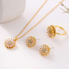 Classic Charm Sunflower Flower Stainless Steel Necklace Earrings Fashion Exquisite Micro Seed Jewelry Ring | Orazek UK Ltd