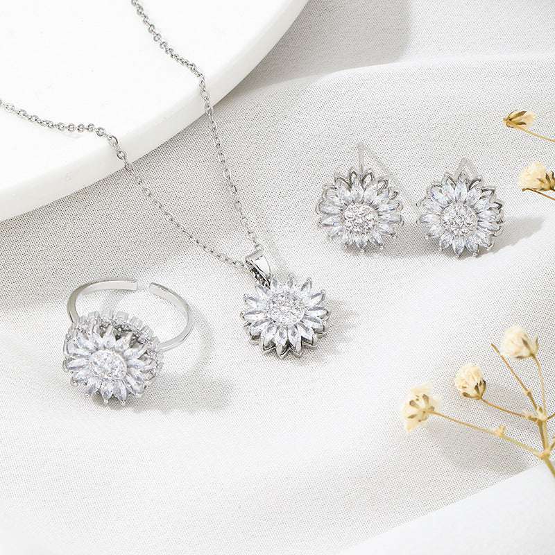 Classic Charm Sunflower Flower Stainless Steel Necklace Earrings Fashion Exquisite Micro Seed Jewelry Ring | Orazek UK Ltd