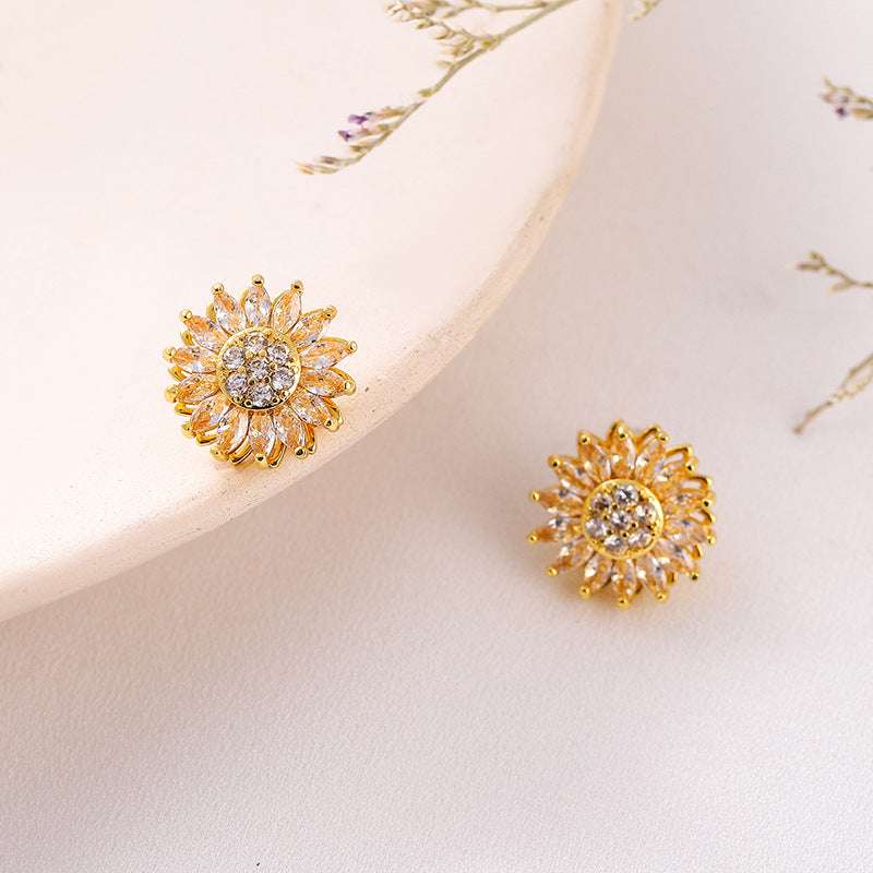 Classic Charm Sunflower Flower Stainless Steel Necklace Earrings Fashion Exquisite Micro Seed Jewelry Ring | Orazek UK Ltd