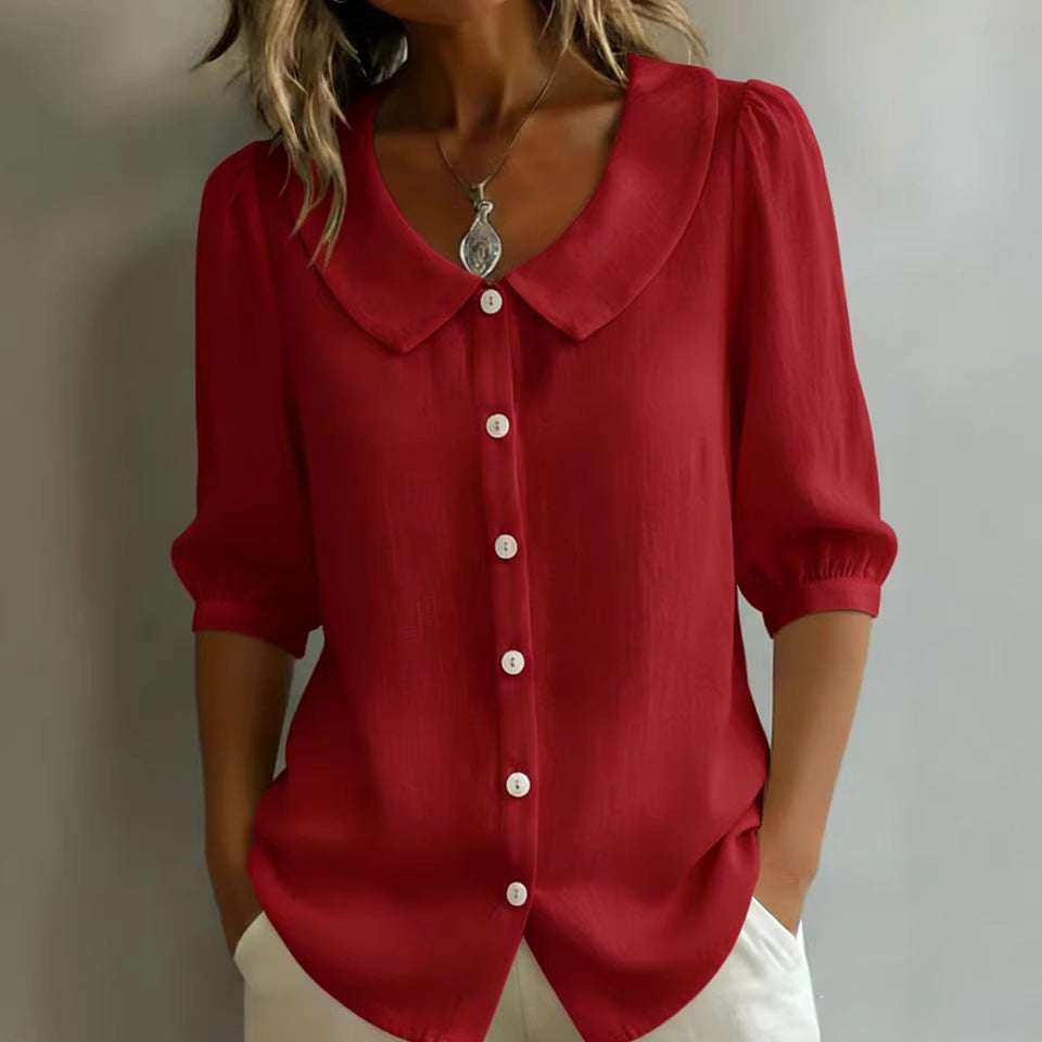 Collared Short-sleeve Blouse Fashion Casual Versatile Loose Shirt Women's Clothing | Orazek UK Ltd