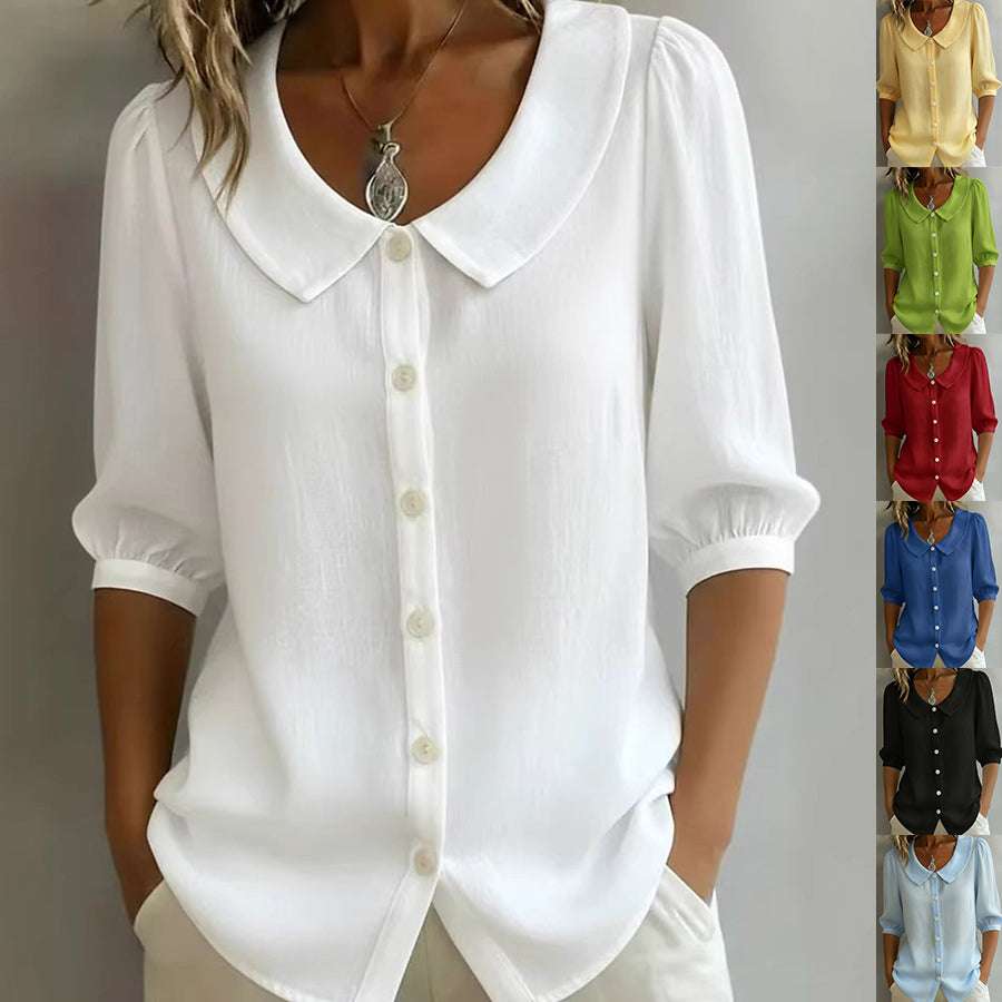 Collared Short-sleeve Blouse Fashion Casual Versatile Loose Shirt Women's Clothing | Orazek UK Ltd
