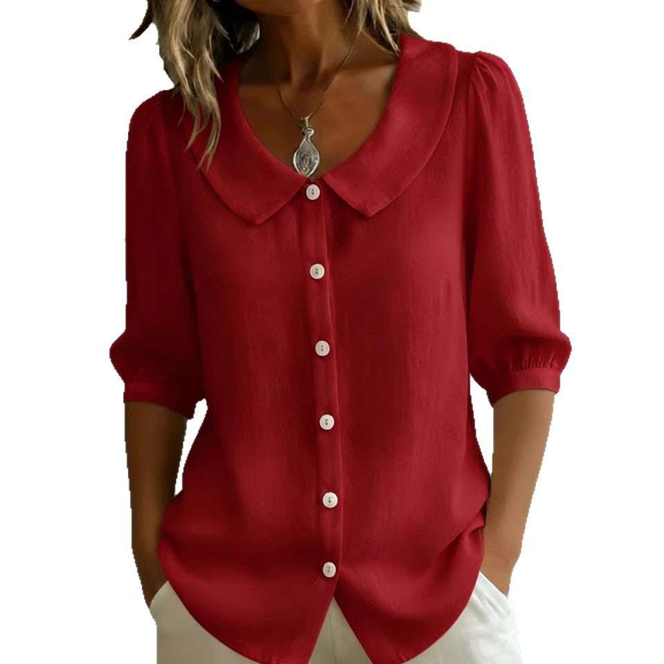 Collared Short-sleeve Blouse Fashion Casual Versatile Loose Shirt Women's Clothing | Orazek UK Ltd