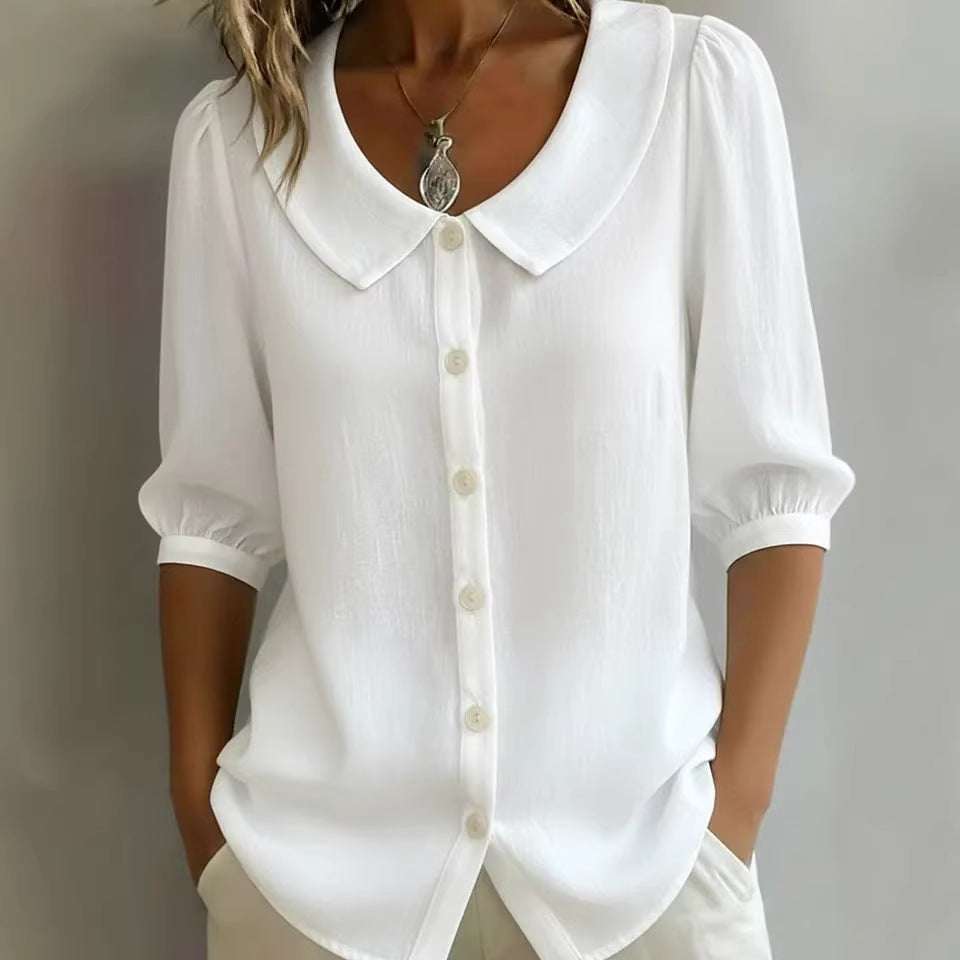 Collared Short-sleeve Blouse Fashion Casual Versatile Loose Shirt Women's Clothing | Orazek UK Ltd