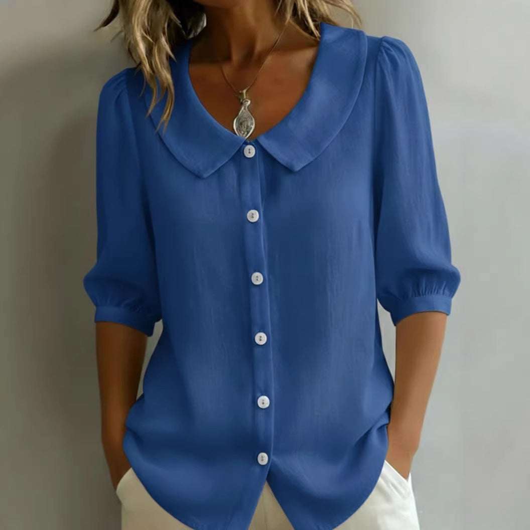 Collared Short-sleeve Blouse Fashion Casual Versatile Loose Shirt Women's Clothing | Orazek UK Ltd