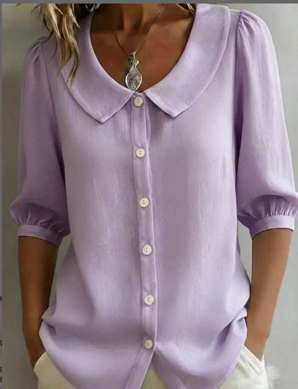 Collared Short-sleeve Blouse Fashion Casual Versatile Loose Shirt Women's Clothing | Orazek UK Ltd