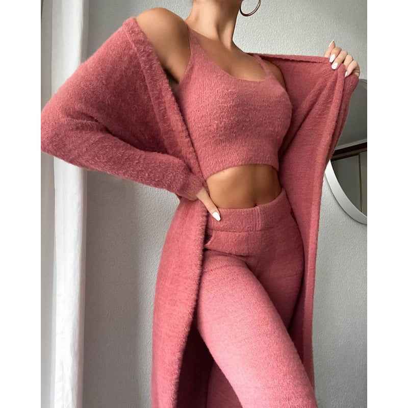 Cozy Pajama 3 Piece Lounge Set Cute Loungewear Warm Suit Matching Lounge Three Piece Pant Set Orazek UK Ltd