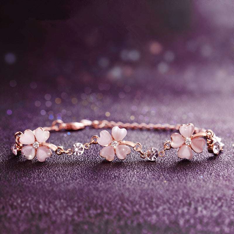 Crystal Clover Bracelet Female Peach Blossom High Sense | Orazek UK Ltd