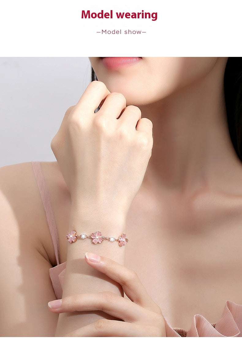 Crystal Clover Bracelet Female Peach Blossom High Sense | Orazek UK Ltd