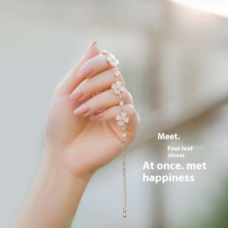 Crystal Clover Bracelet Female Peach Blossom High Sense | Orazek UK Ltd