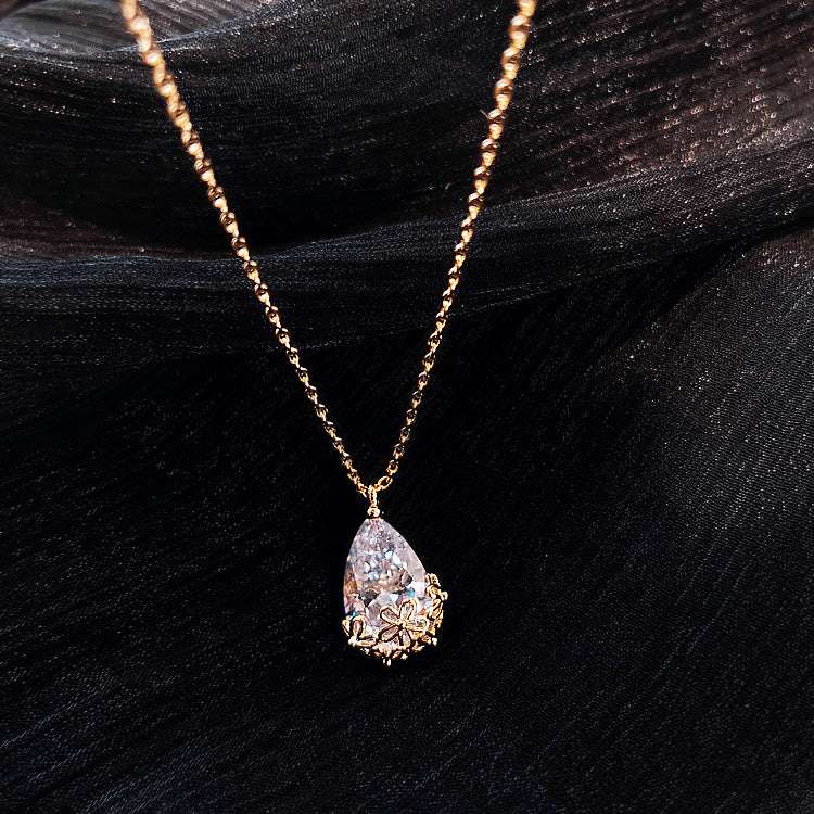 Crystal Water Drop Pendant Necklace Women's Fine Jewelry Adjustable Short Accessories Jewelry Gift | Orazek UK Ltd