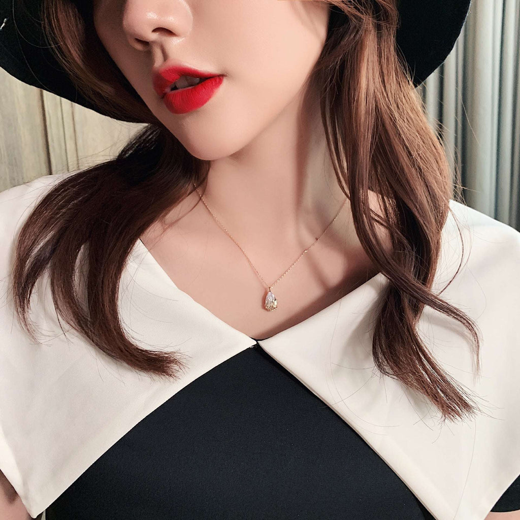 Crystal Water Drop Pendant Necklace Women's Fine Jewelry Adjustable Short Accessories Jewelry Gift | Orazek UK Ltd