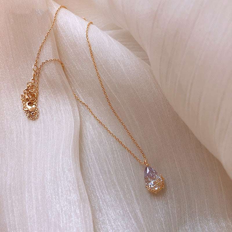 Crystal Water Drop Pendant Necklace Women's Fine Jewelry Adjustable Short Accessories Jewelry Gift | Orazek UK Ltd