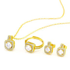 Cubic Zirconia Gem Pendant Chain Choker Necklace set For Women Gold Color Stud Earring Statement Wedding Ring Fashion Jewelry Set | Orazek UK Ltd