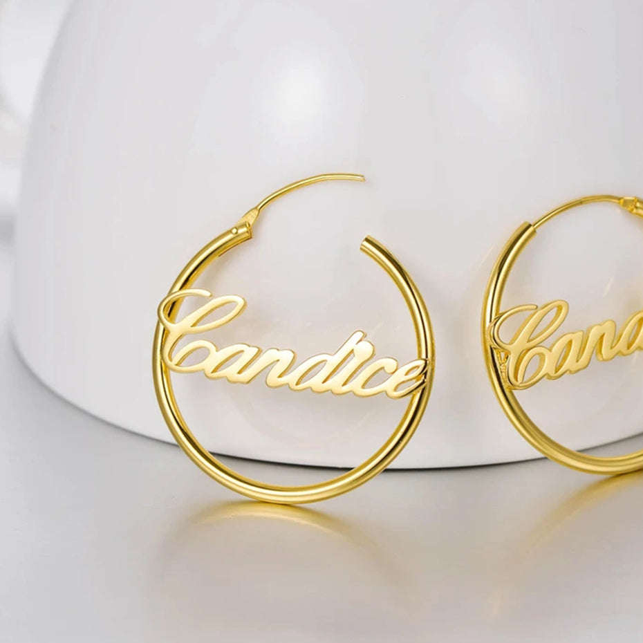 Custom Hoop Earrings Name Letter Stainless Steel Gold Color | Orazek UK Ltd
