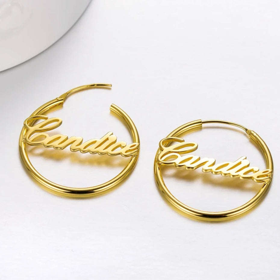 Custom Hoop Earrings Name Letter Stainless Steel Gold Color | Orazek UK Ltd