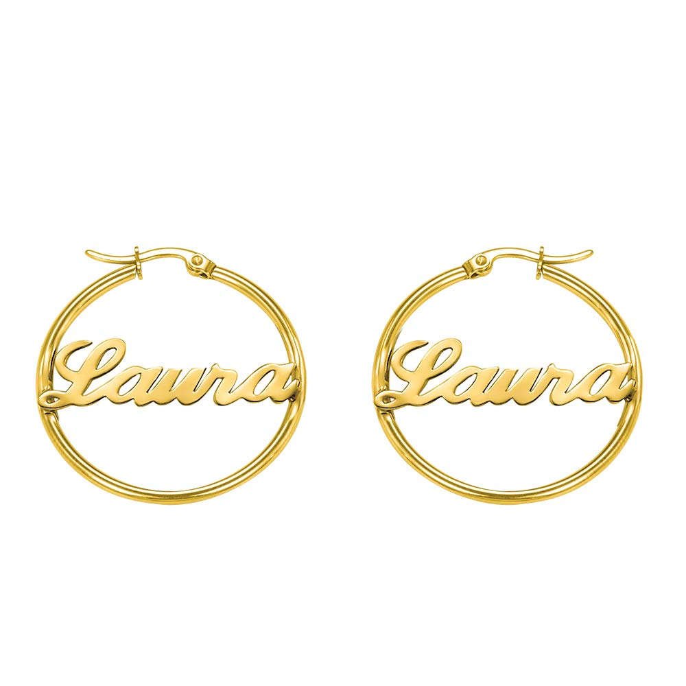 Custom Hoop Earrings Name Letter Stainless Steel Gold Color | Orazek UK Ltd