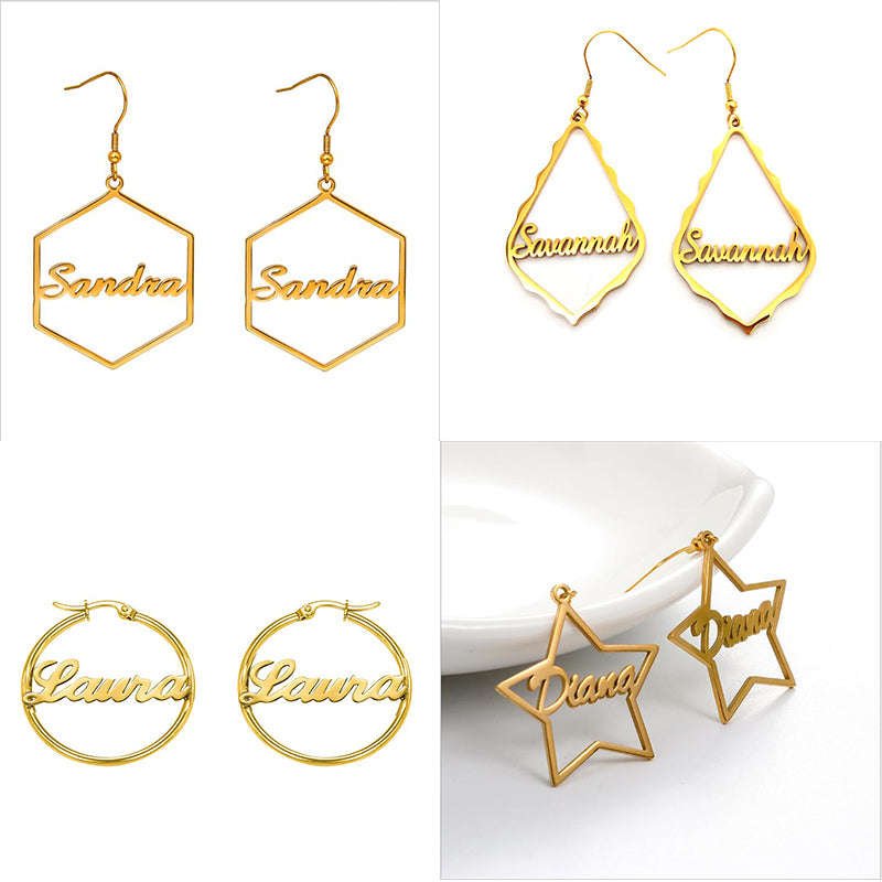 Custom Hoop Earrings Name Letter Stainless Steel Gold Color | Orazek UK Ltd