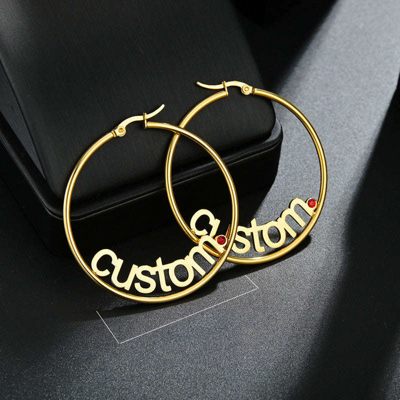 Custom Hoop Earrings Name Letter Stainless Steel Gold Color | Orazek UK Ltd