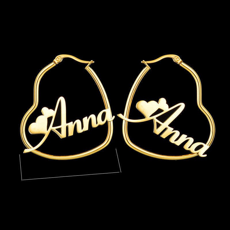Custom Hoop Earrings Name Letter Stainless Steel Gold Color | Orazek UK Ltd