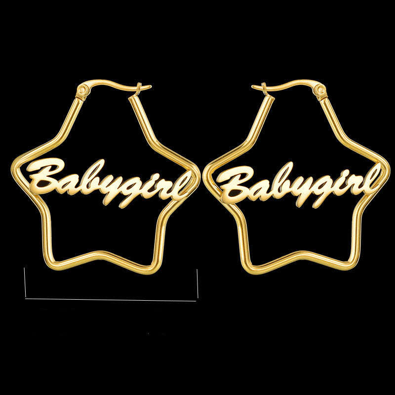 Custom Hoop Earrings Name Letter Stainless Steel Gold Color Orazek UK Ltd