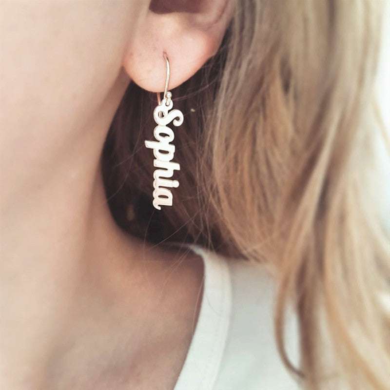 Customised Vertical Name Earrings Dangle Jewelry for Women Stainless Steel | Orazek UK Ltd