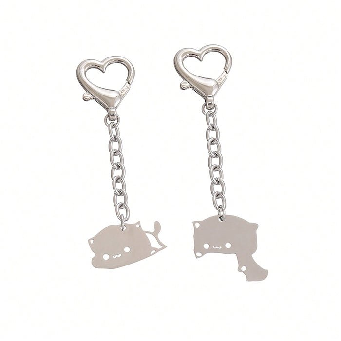 Cute Dudu Bubu Hug Cat Couple Keychain Set Stainless Steel Double Cat Charms Round Key Ring & Heart Lobster Clasp Sweet Matching Pair Gift For Lovers | Orazek UK Ltd