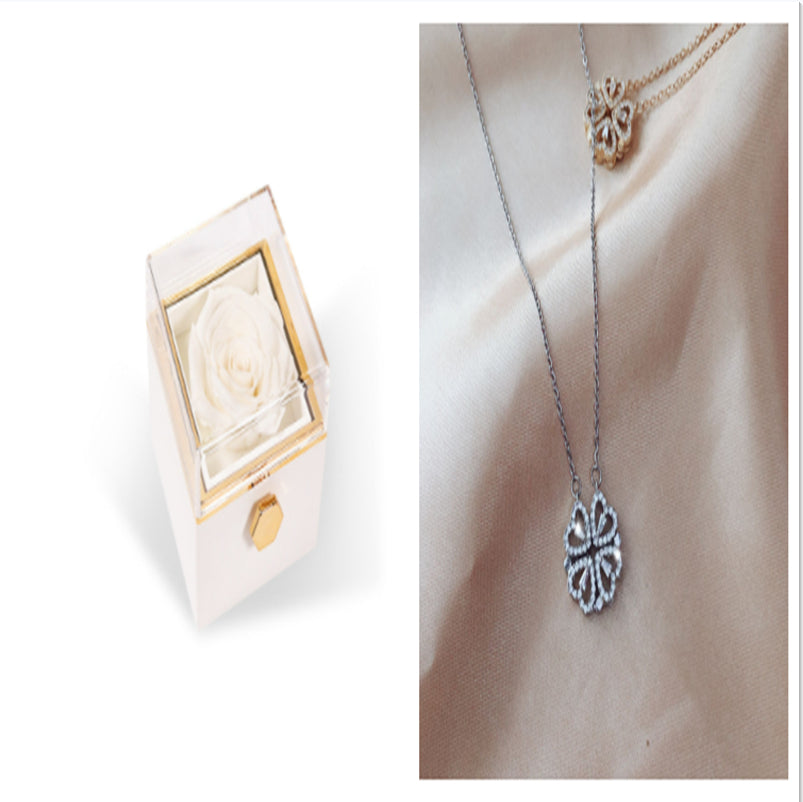 Explosive Detachable Cubic Zircon Heart Shape Four-leaf Clover Necklace Pendant For Women