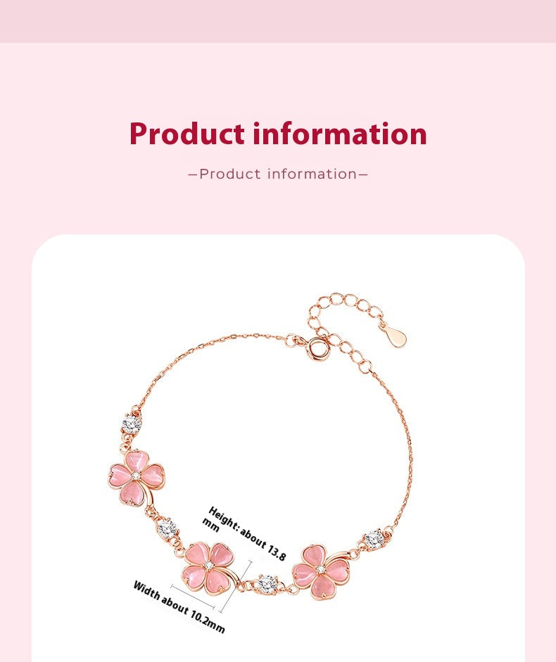 Crystal Clover Bracelet Female Peach Blossom High Sense