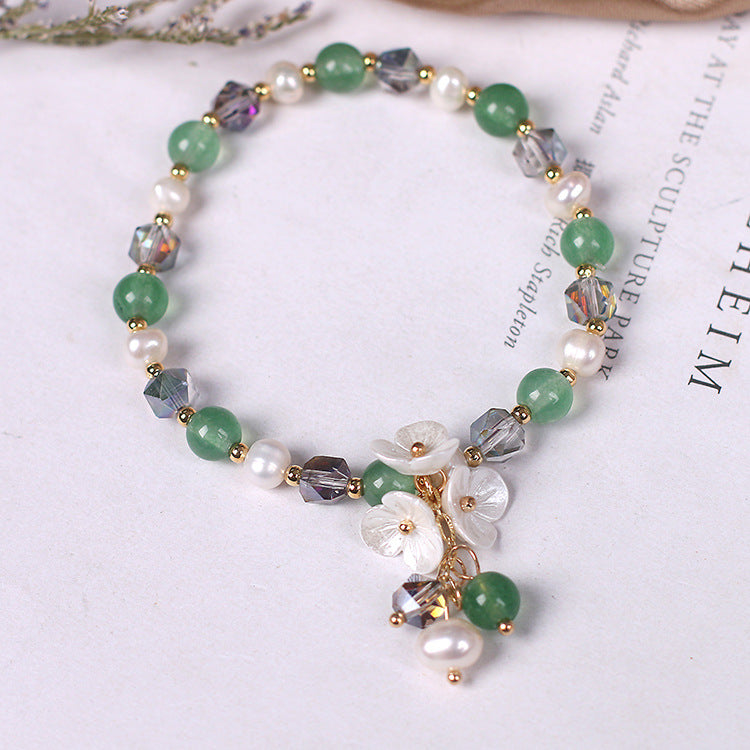 Ins Korean Style Freshwater Pearl Strawberry Crystal Bracelet Shell Flower Women's Jewelry