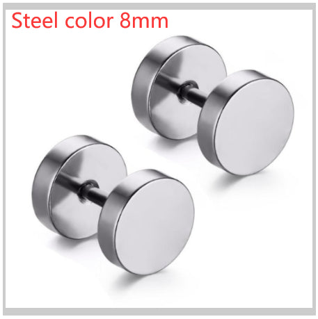8MM Stainless Steel Earrings Women Men Gold Silver Black Barbell Ear Stud Piercing Earring Tunnel Punk Gothic Jewelry