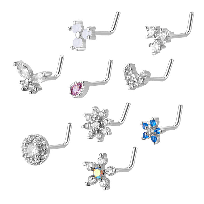 Unisex Stainless Steel Inlay Zircon Puncture Nose Ring