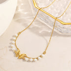 Stainless Steel Necklace With Butterfly And Pearl Wings Layered Light Luxury Style
